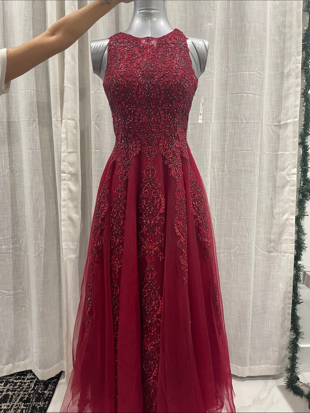 Camille La Vie Embellished Wine Red Beaded Prom Gown size 6